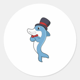 Dolphin als Gentleman mit Hat Runder Aufkleber