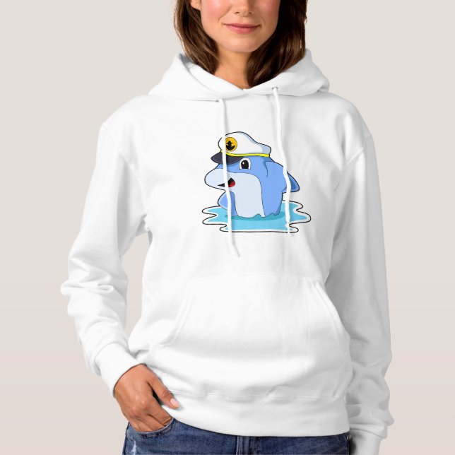 Dolphin als Kapitän mit Hut Hoodie (Vorderseite)