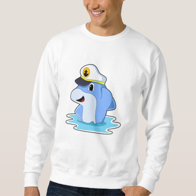 Dolphin als Kapitän mit Hut Sweatshirt (Vorderseite)