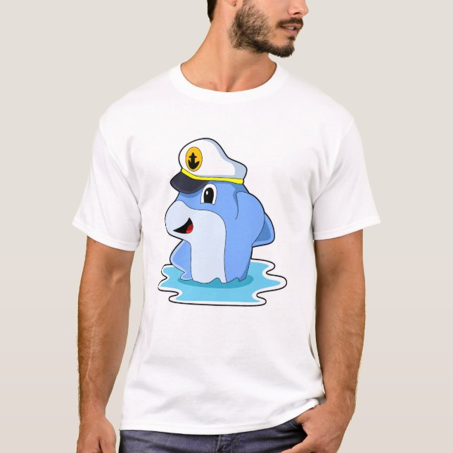 Dolphin als Kapitän mit Hut T-Shirt (Vorderseite)