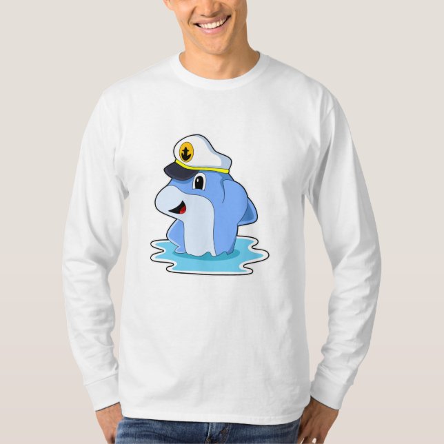 Dolphin als Kapitän mit Hut T-Shirt (Vorderseite)