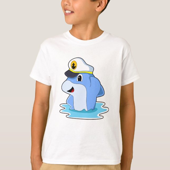 Dolphin als Kapitän mit Hut T-Shirt (Vorderseite)