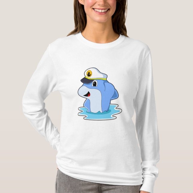 Dolphin als Kapitän mit Hut T-Shirt (Vorderseite)