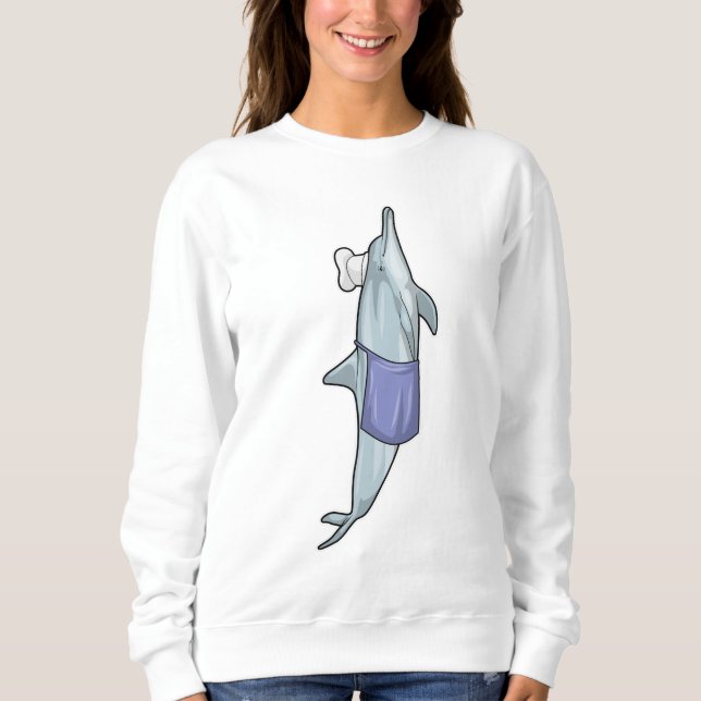 Dolphin als Koch mit Koch Hut Sweatshirt (Vorderseite)