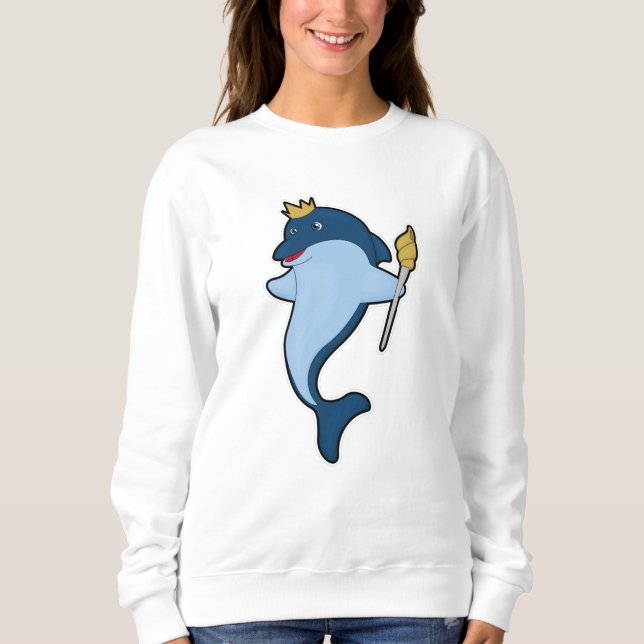 Dolphin als König mit Stab & Kronen Sweatshirt (Vorderseite)