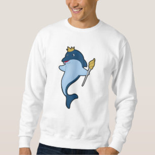 Dolphin als König mit Stab & Kronen Sweatshirt