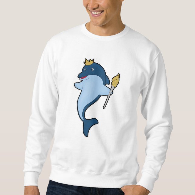 Dolphin als König mit Stab & Kronen Sweatshirt (Vorderseite)