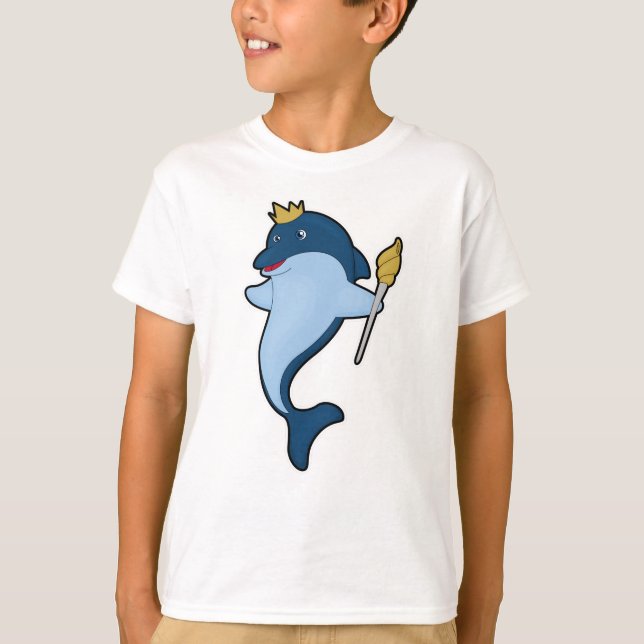 Dolphin als König mit Stab & Kronen T-Shirt (Vorderseite)