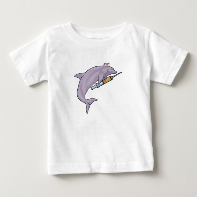 Dolphin als Krankenschwester mit Spritze Baby T-shirt (Vorderseite)