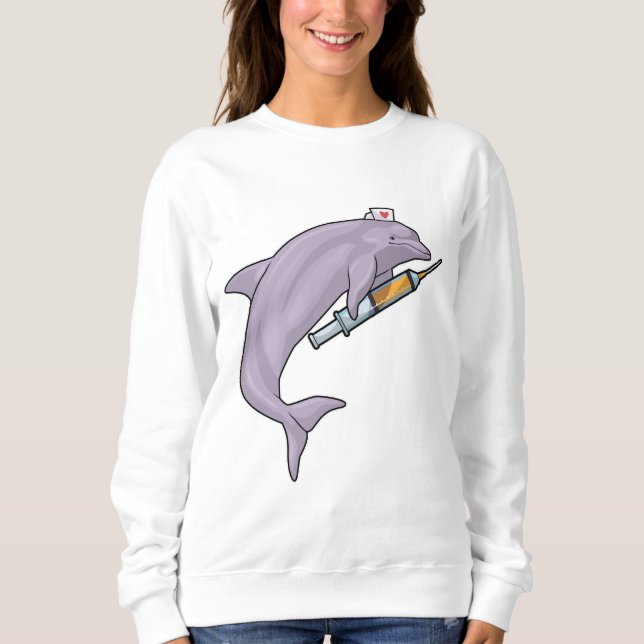 Dolphin als Krankenschwester mit Spritze Sweatshirt (Vorderseite)