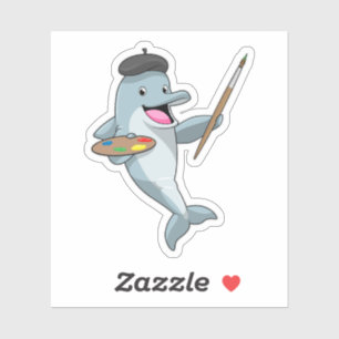 Dolphin als Maler mit Pinsel und Farbe Aufkleber
