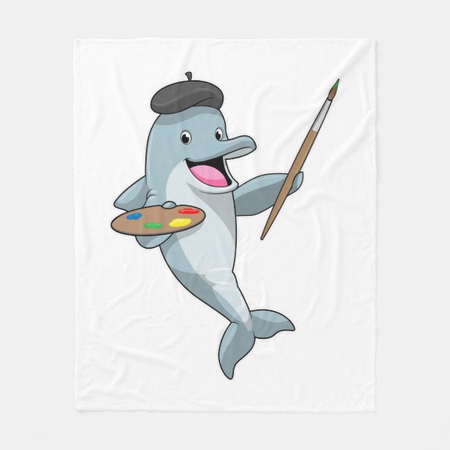 Dolphin als Maler mit Pinsel und Farbe Fleecedecke (Vorderseite)