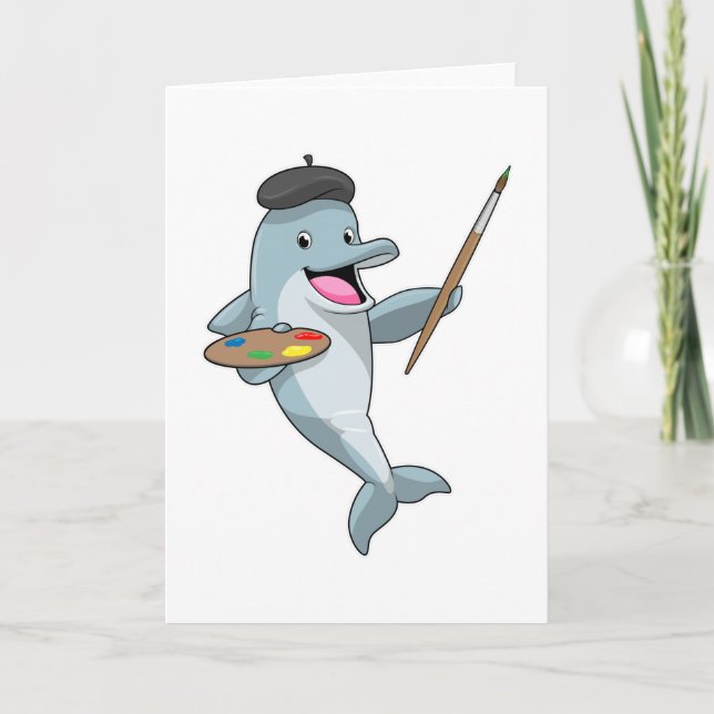 Dolphin als Maler mit Pinsel und Farbe Karte (Vorderseite)