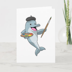 Dolphin als Maler mit Pinsel und Farbe Karte