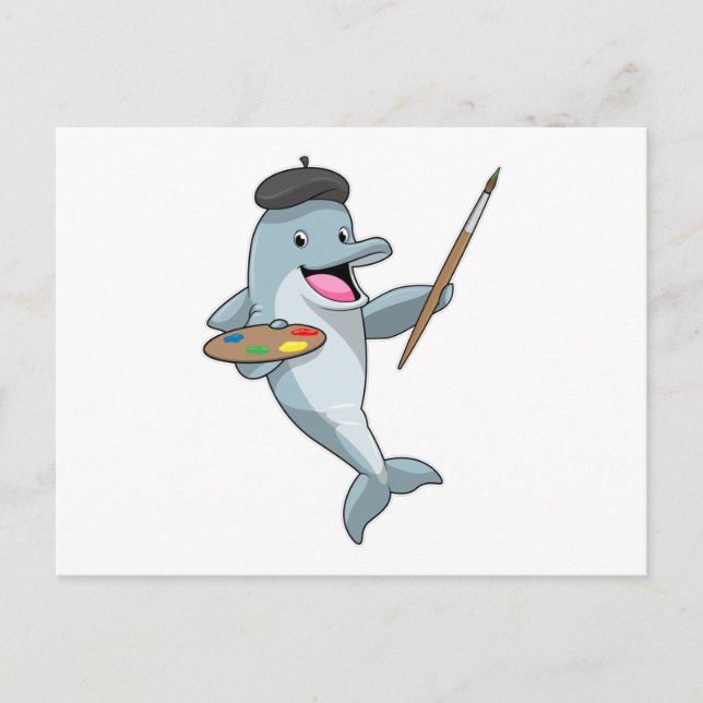Dolphin als Maler mit Pinsel und Farbe Postkarte (Vorderseite)