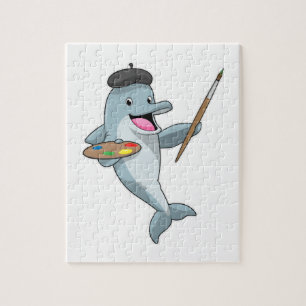 Dolphin als Maler mit Pinsel und Farbe Puzzle