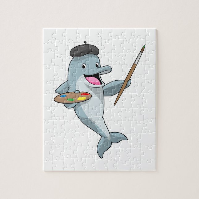 Dolphin als Maler mit Pinsel und Farbe Puzzle (Vertikal)