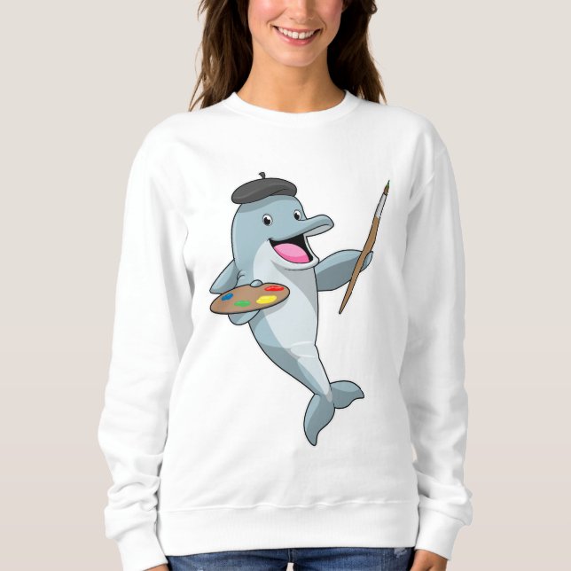 Dolphin als Maler mit Pinsel und Farbe Sweatshirt (Vorderseite)