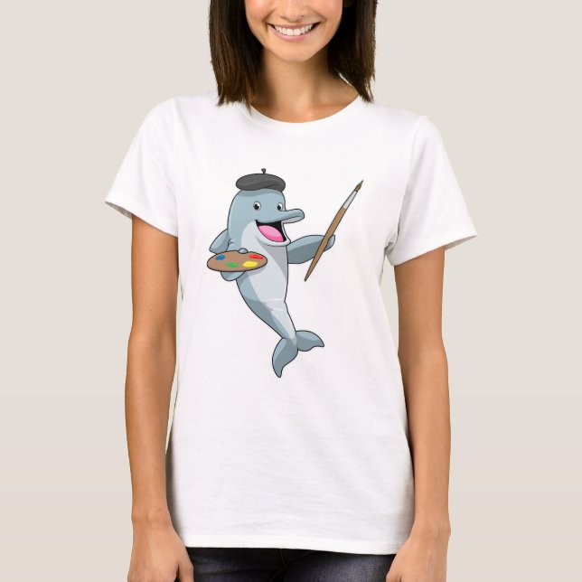 Dolphin als Maler mit Pinsel und Farbe T-Shirt (Vorderseite)