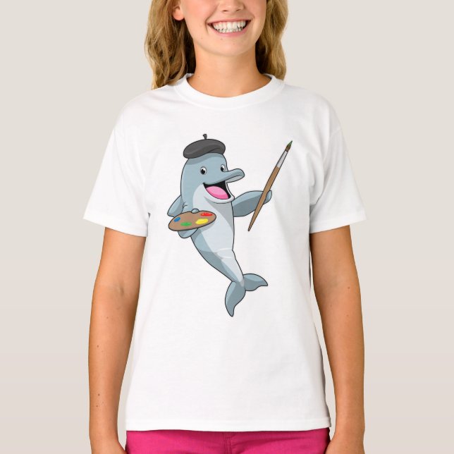 Dolphin als Maler mit Pinsel und Farbe T-Shirt (Vorderseite)