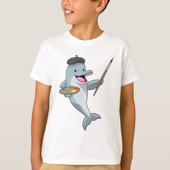 Dolphin als Maler mit Pinsel und Farbe T-Shirt (Vorderseite)