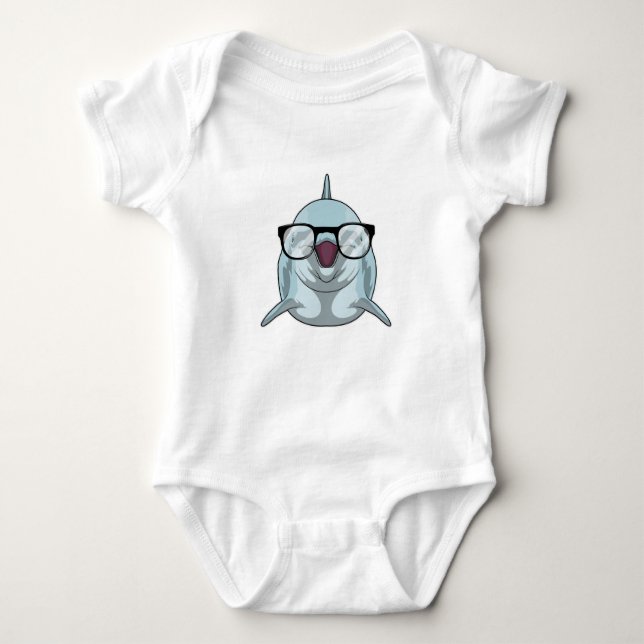 Dolphin als Nerd mit Brille Baby Strampler (Vorderseite)