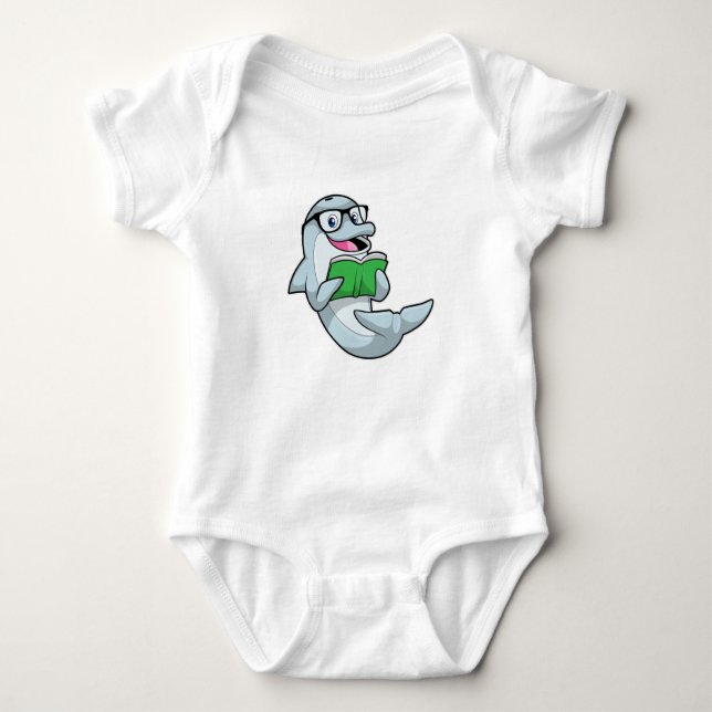 Dolphin als Nerd mit Brille & Book Baby Strampler (Vorderseite)