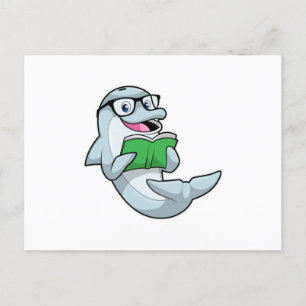 Dolphin als Nerd mit Brille & Book Postkarte