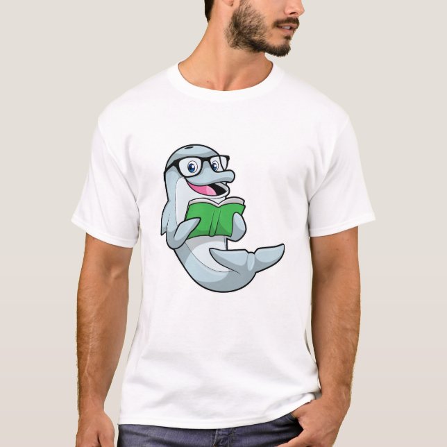 Dolphin als Nerd mit Brille & Book T-Shirt (Vorderseite)
