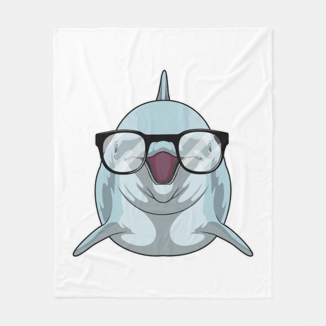 Dolphin als Nerd mit Brille Fleecedecke (Vorderseite)