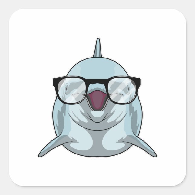 Dolphin als Nerd mit Brille Quadratischer Aufkleber (Vorderseite)