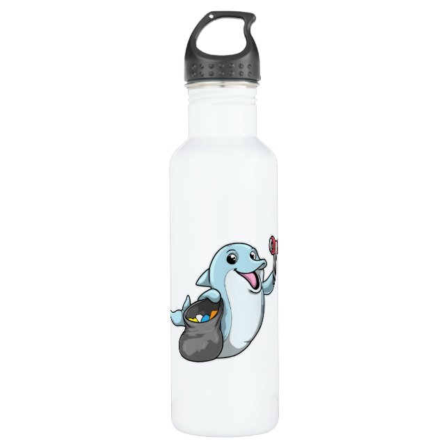 Dolphin als Reiniger mit Mülltüte Edelstahlflasche (Vorderseite)