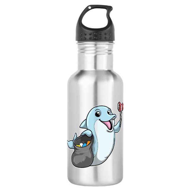 Dolphin als Reiniger mit Mülltüte Edelstahlflasche (Vorderseite)