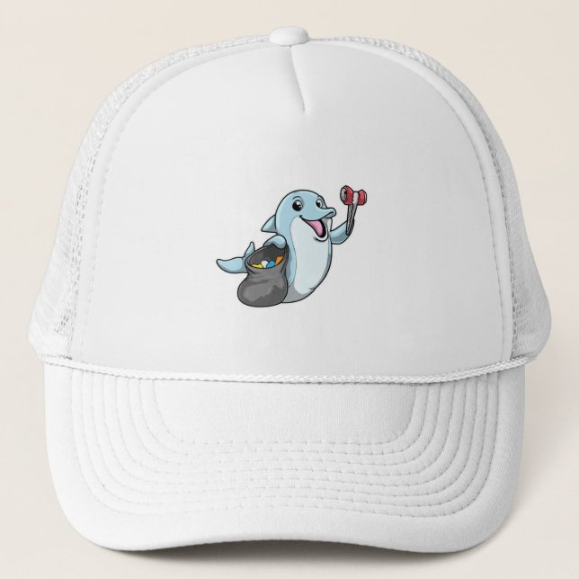 Dolphin als Reiniger mit Mülltüte Truckerkappe (Vorderseite)