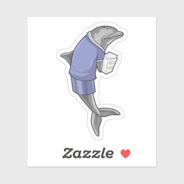 Dolphin als Sekretär mit Papierstapel Aufkleber (Blatt)