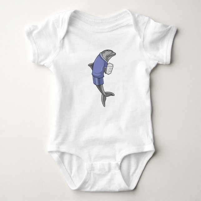 Dolphin als Sekretär mit Papierstapel Baby Strampler (Vorderseite)