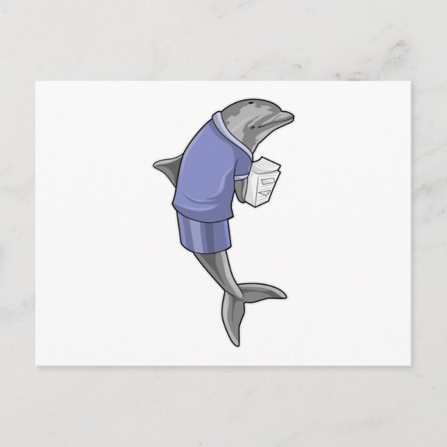 Dolphin als Sekretär mit Papierstapel Postkarte (Vorderseite)