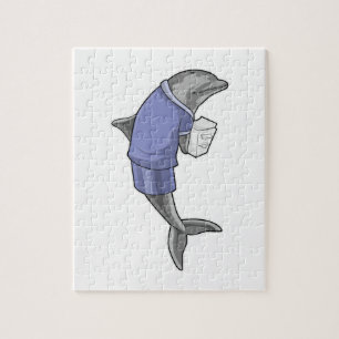 Dolphin als Sekretär mit Papierstapel Puzzle