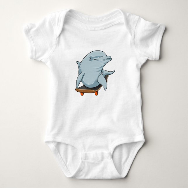 Dolphin als Skater mit Skateboard Baby Strampler (Vorderseite)