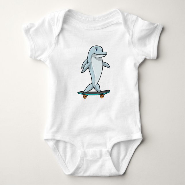 Dolphin als Skater mit Skateboard Baby Strampler (Vorderseite)