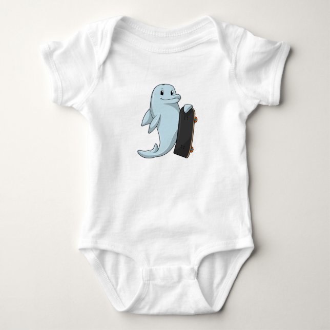 Dolphin als Skater mit Skateboard Baby Strampler (Vorderseite)