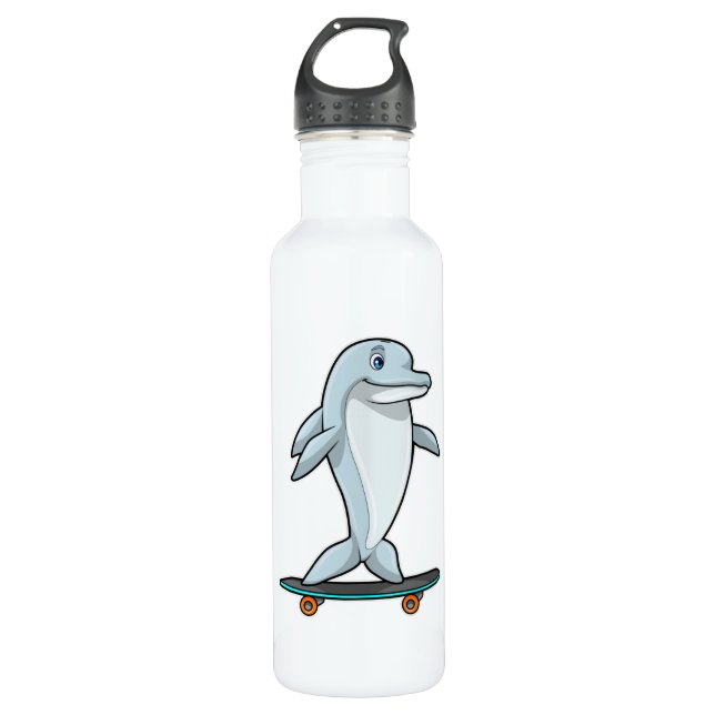 Dolphin als Skater mit Skateboard Edelstahlflasche (Vorderseite)