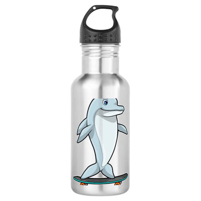 Dolphin als Skater mit Skateboard Edelstahlflasche (Vorderseite)