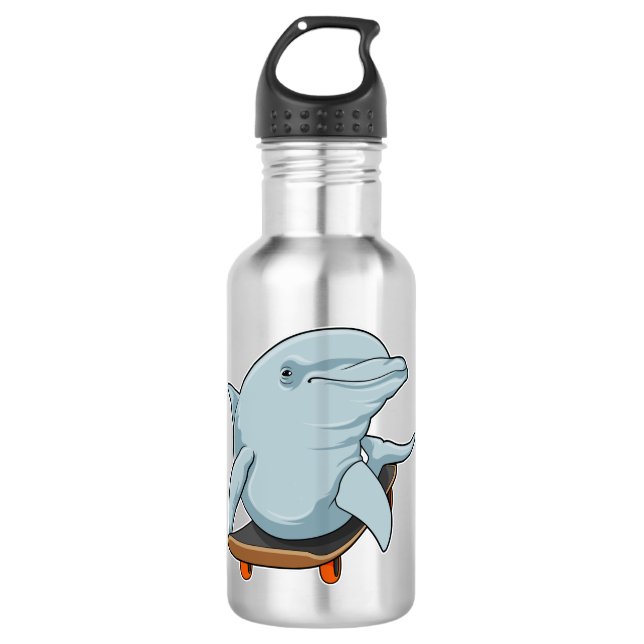 Dolphin als Skater mit Skateboard Edelstahlflasche (Vorderseite)