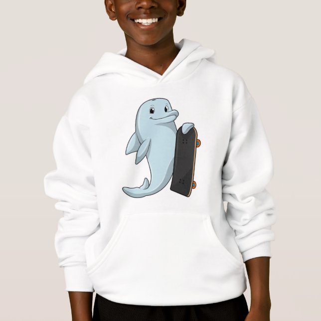 Dolphin als Skater mit Skateboard Hoodie (Vorderseite)
