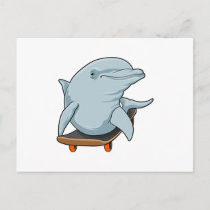 Dolphin als Skater mit Skateboard Postkarte