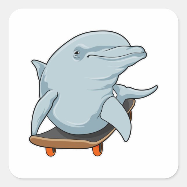 Dolphin als Skater mit Skateboard Quadratischer Aufkleber (Vorderseite)