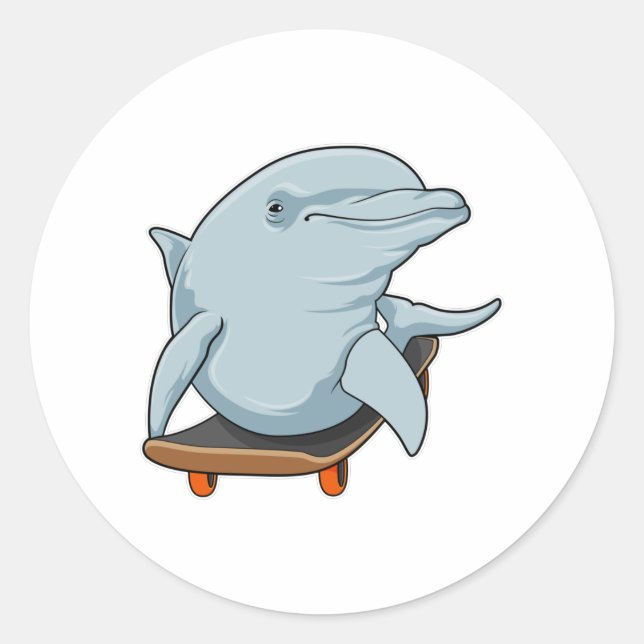 Dolphin als Skater mit Skateboard Runder Aufkleber (Vorderseite)
