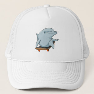 Dolphin als Skater mit Skateboard Truckerkappe