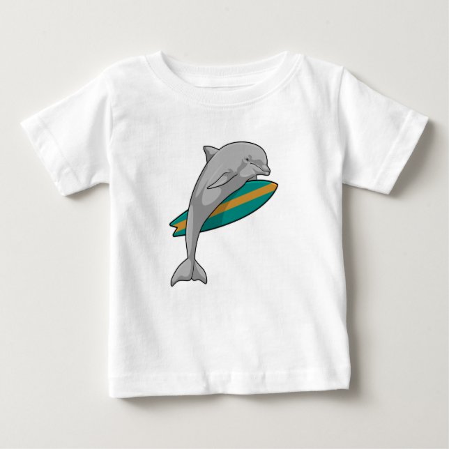 Dolphin als Surfer mit Surfbrett Baby T-shirt (Vorderseite)